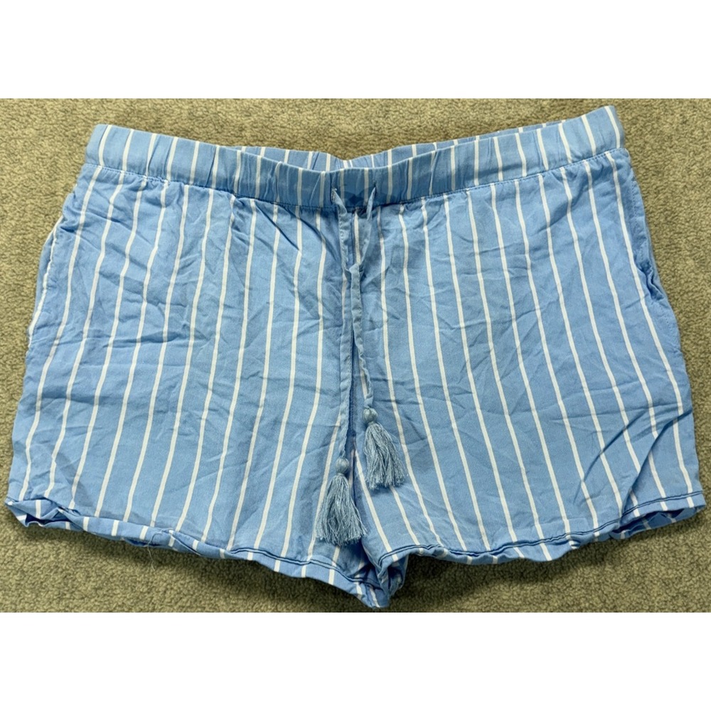Jaclyn Intimates Womens Pajama Sleep Shorts Light Blue White Striped Comfort L